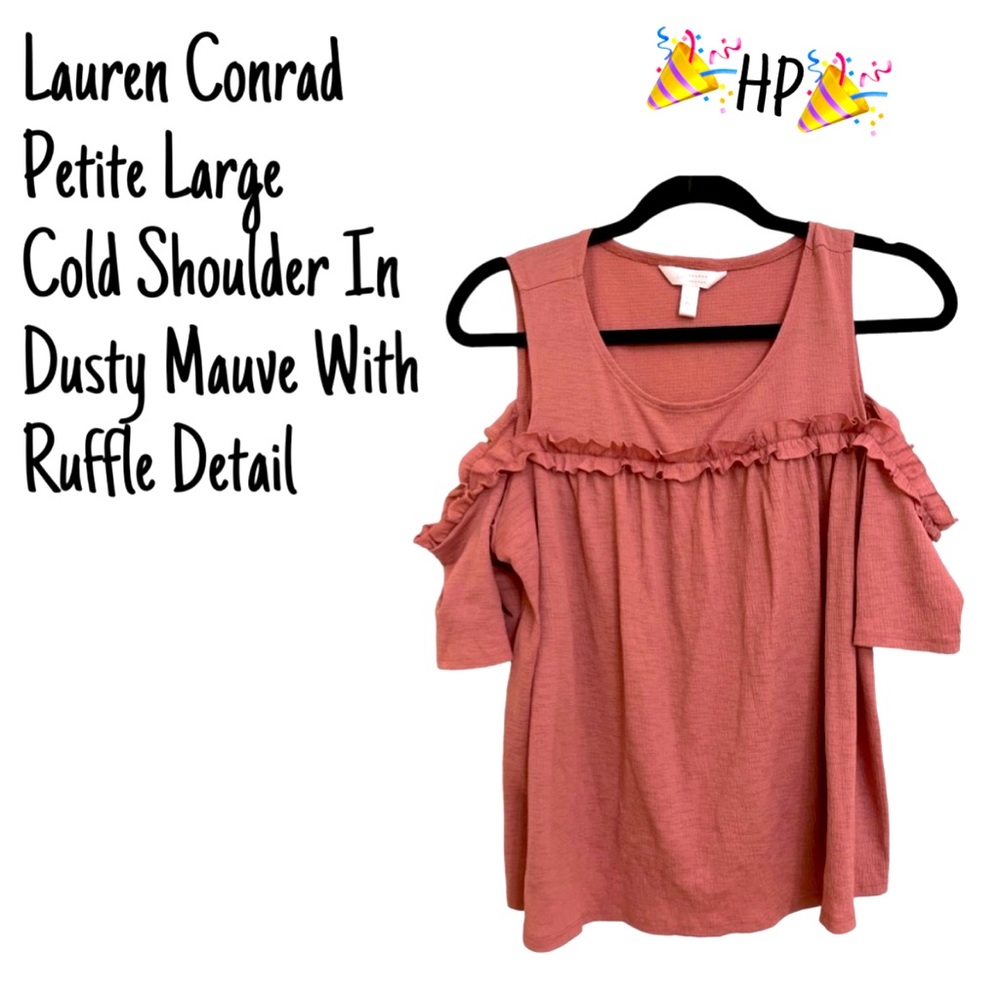 🎉HP🎉, EUC Lauren Conrad Large Petite Dusty Mauve Cold Shoulder Blouse